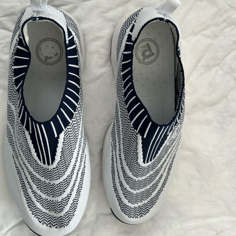Propet Black and White Knit Slip-On Shoe - Picture 4 of 7